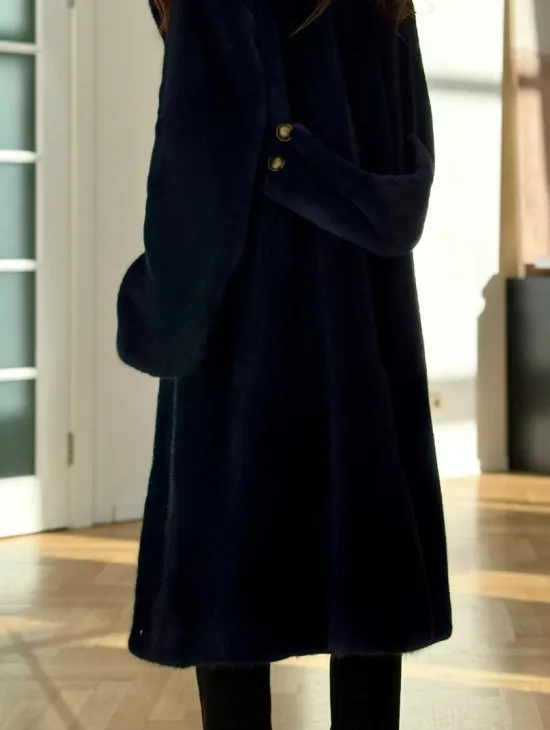 Норковая шуба темно-синего цвета - фото 1