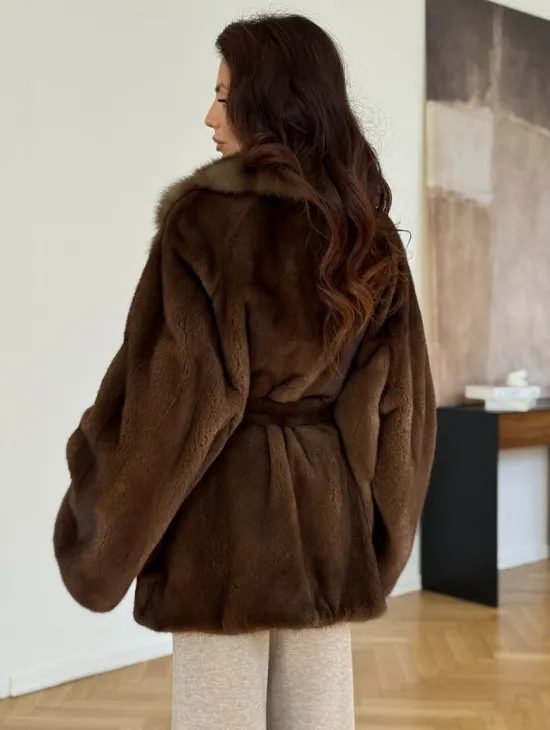 Норковый полушубок - цвет соболь - фото 5