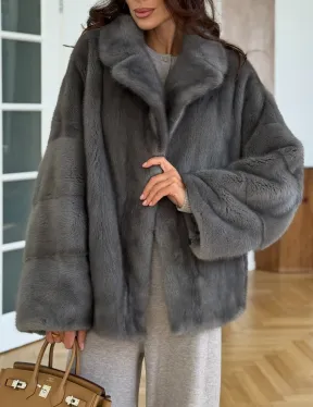 Норковая шуба цвет - серый графит - фото 4