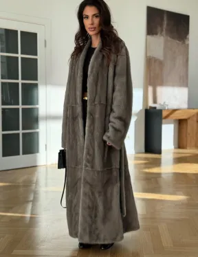 Норковая шуба серая длинная SILVER PREMIUM - фото 1