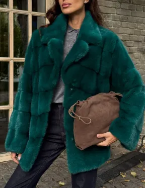 Полушубок норковый - цвет изумруд - фото 1