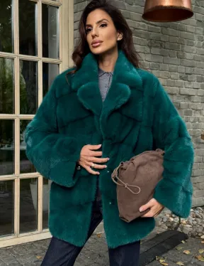Полушубок норковый - цвет изумруд - фото 3