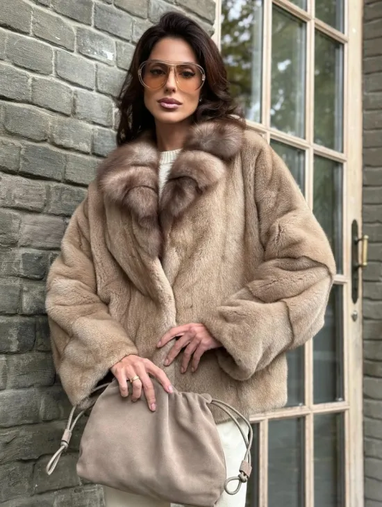 Норковый полушубок - автоледи с куницей - фото 0