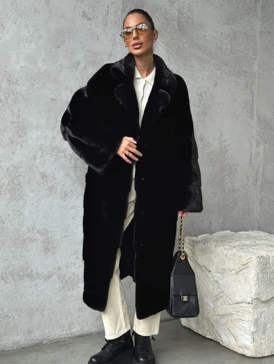 Черная шуба из меха норки SAGA FURS - фото 8