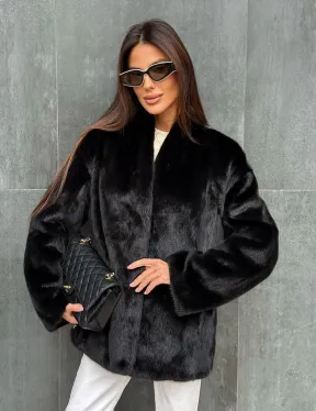 Черный норковый полушубок V-образный воротник - фото 5