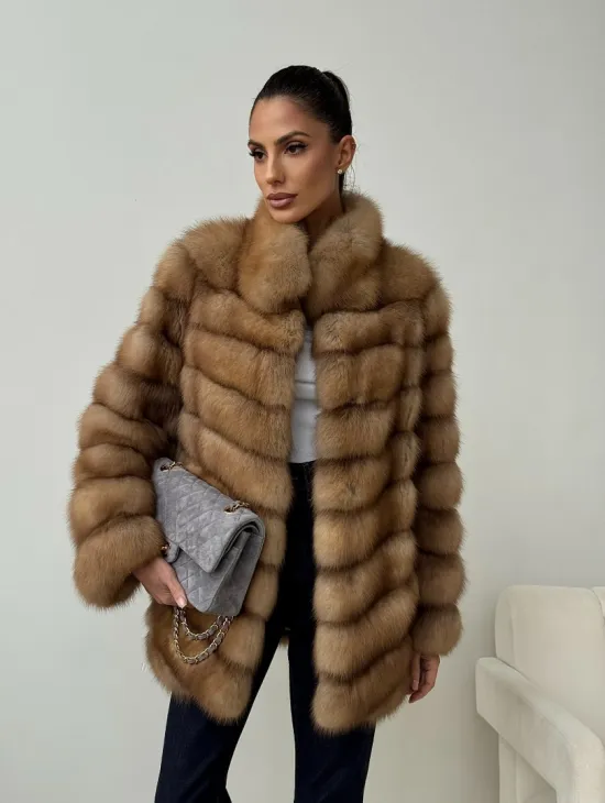 Шуба из куницы - стойка воротник - фото 8