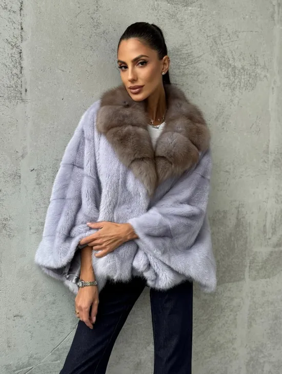 Короткая норковая шуба с воротником куницы - фото 8