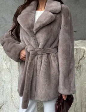 Норковая шуба - жакет с поясом - фото 1