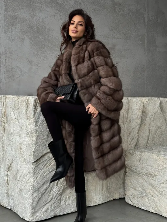 Шуба из куницы V-образный воротник - фото 9