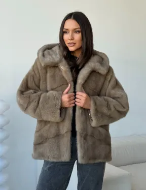 Короткая  норковая шуба с капюшоном - фото 0