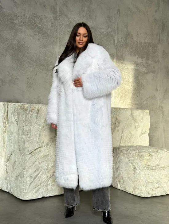 Длинная шуба из белой арктической лисы - пошив в роспуск - фото 9