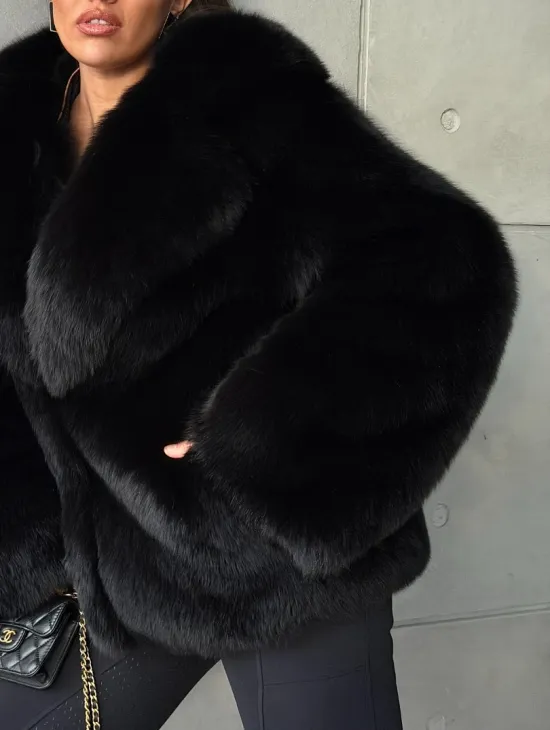 Черная шуба из лисы - фото 1