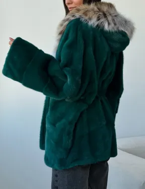 Норковая шуба с капюшоном из рыси - фото 3