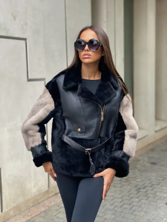 Дублёнка из мериноса с мехом норки - фото 1