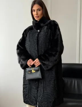Шуба из каракуля с норкой - стойка воротник - фото 8