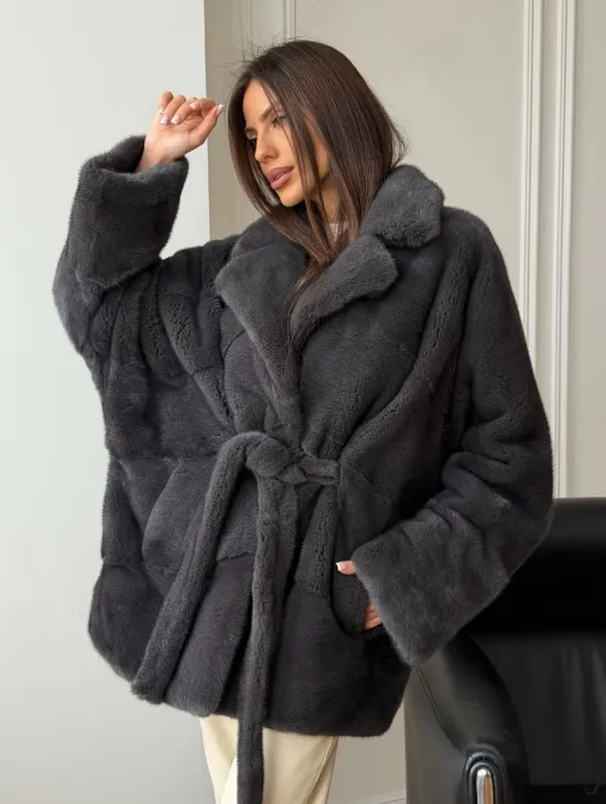 Шуба норковая летучая мышь - графит - фото 10