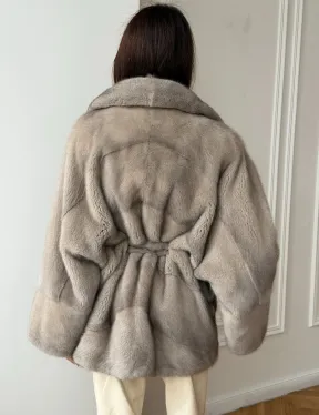 Норковый полушубок в натуральном цвете Silver - фото 9