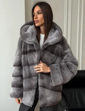 Норковый полушубок с капюшоном - цвет Platinum - фото 0