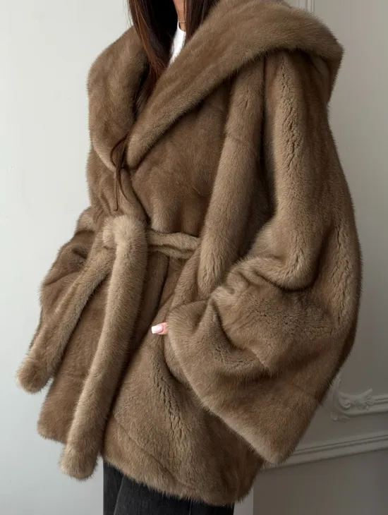 Норковая шуба пастель с капюшоном - фото 2