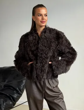 Дубленка кроп-топ из овчины калган - фото 0