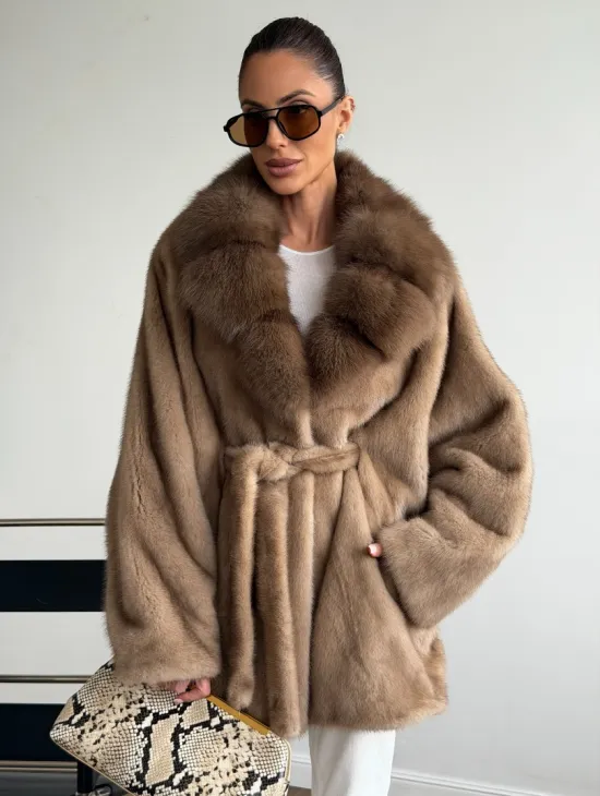 Шуба норковая с воротником куница - летучая мышь - фото 0