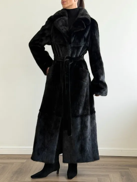 Черная шуба из меха норки - классический стиль - фото 2