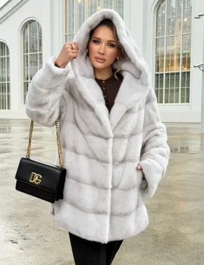 Белая норковая шуба с капюшоном - автоледи - фото 13