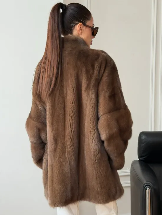 Полушубок из норки - цвет соболь - фото 6