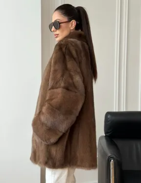 Полушубок из норки - цвет соболь - фото 7