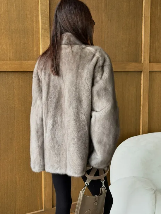Норковый жакет в натуральном сером цвете - фото 3
