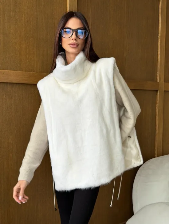 Белая норковая манишка - фото 0