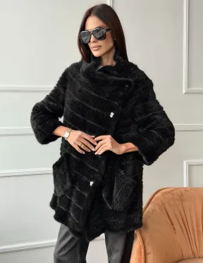 Меховое пальто из вязаной норки - фото 0