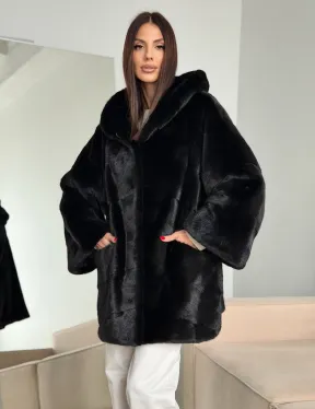 Норка шуба BLACKGLAMA паркет кимоно с капюшоном - фото 9