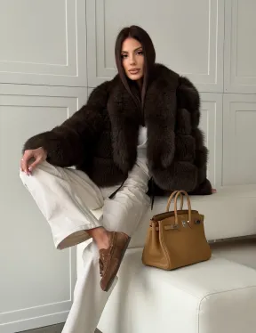 Полушубок-кроп из песца с шалевым воротником - фото 12