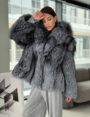 Полушубок из чернобурки с капюшоном - фото 9