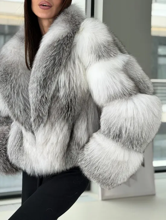 Шуба из меха арктической лисы - белая - фото 1