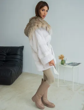 Шуба-пончо из меха норки с капюшоном из рыси - фото 6