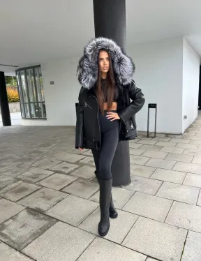 Дубленка - косуха с капюшоном из меха чернобурой лисы - фото 10