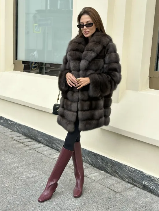 Роскошная шуба из меха баргузинского соболя - воротник шаль - фото 5