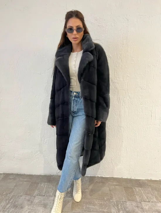 Шуба норковая с английским воротником - цвет графит - фото 7