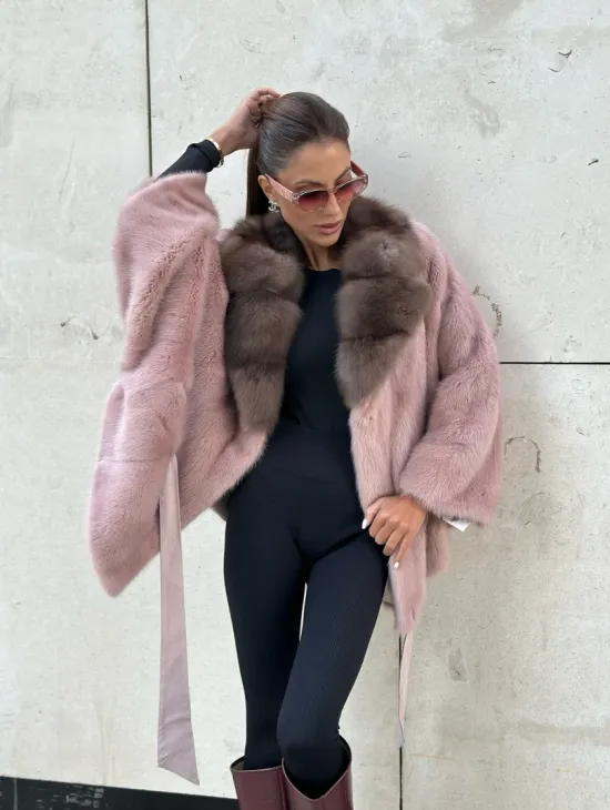 Пудра летучка из меха норки, воротник куница - фото 2