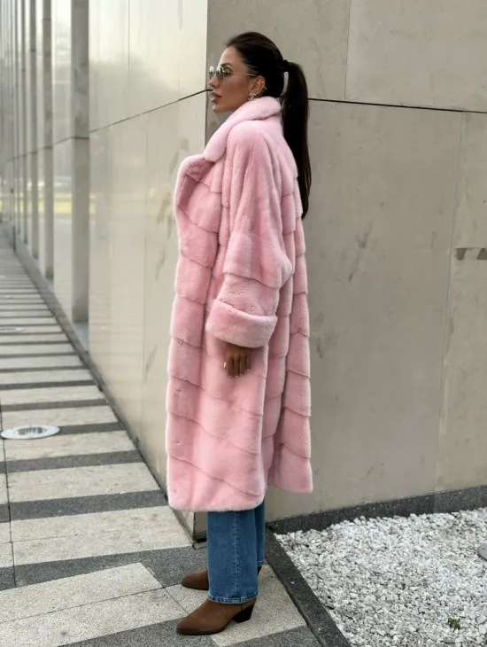 Шуба из плюшевой норки Velvet - цвет светло-розовый - фото 4