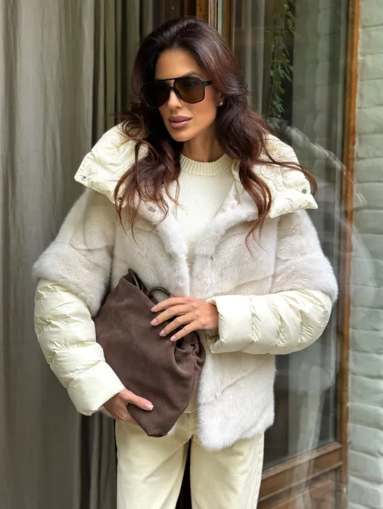 Норковый пуховик/жилет 2в1 - жемчуг - фото 8