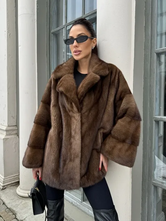 Кимоно полушубок английский воротник - цвет соболь - фото 11