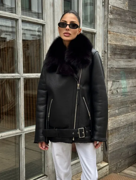 Дубленка из натуральной овчины с мехом песца - фото 9