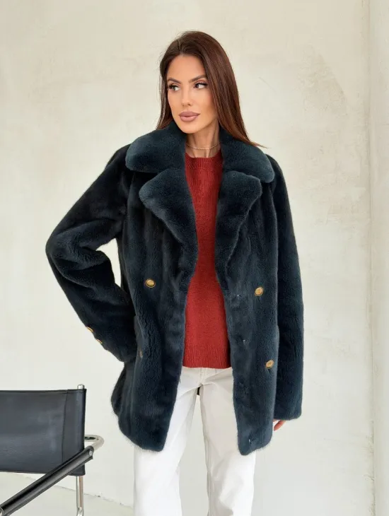 Норковый жакет английский воротник - черный изумруд - фото 7