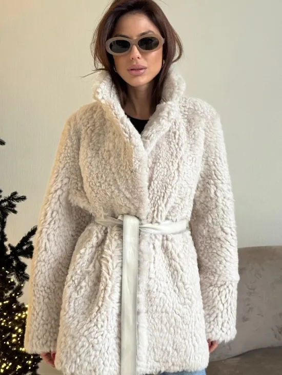 Двусторонняя дублёнка - шуба, мех тиградо английский воротник - фото 3