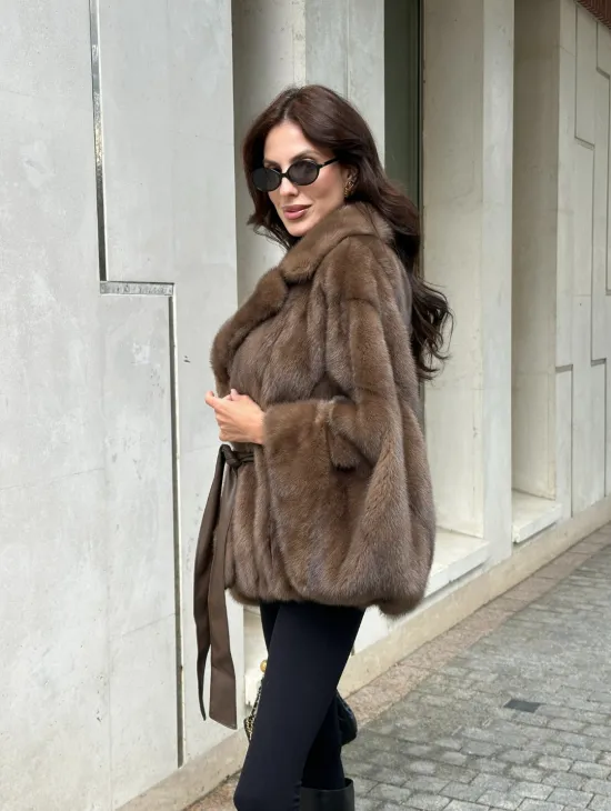 Шуба норковая автоледи - цвет соболь - фото 6