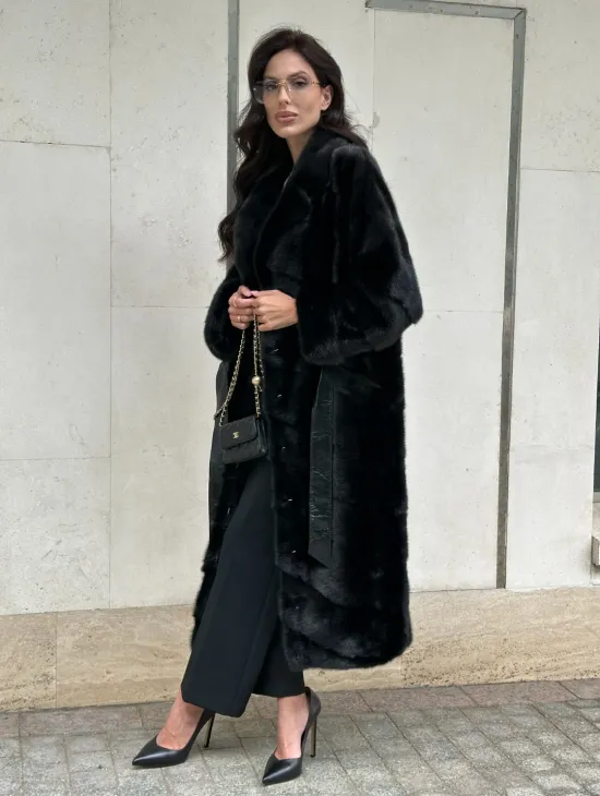 Черная шуба из норки английский воротник - фото 10