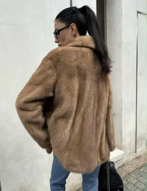 Женский норковый жакет в песочном цвете - фото 6